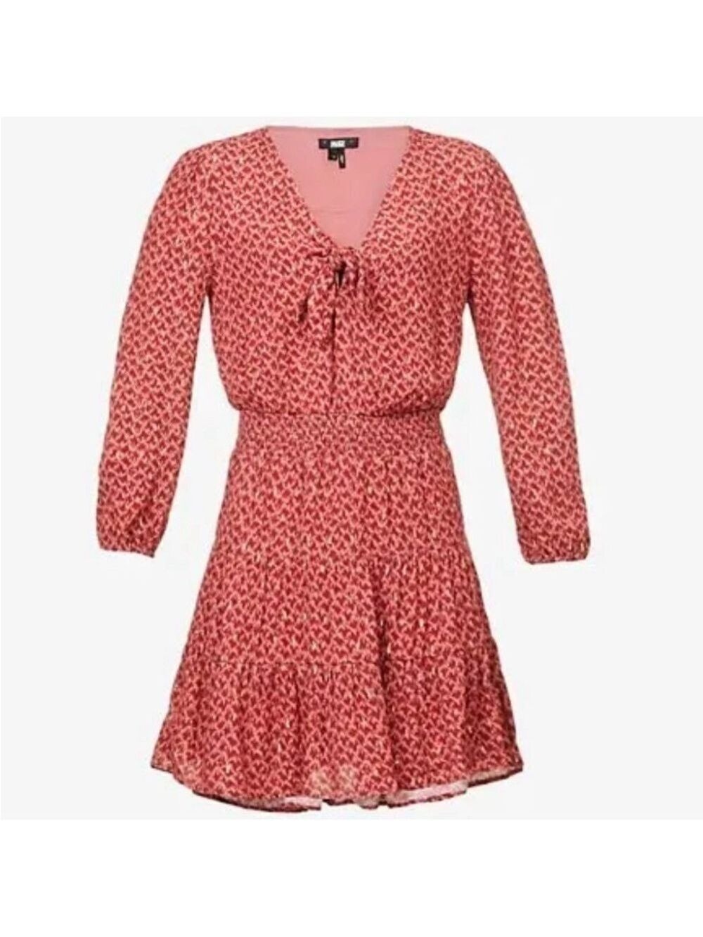 Paige Sandee Ikat Graphic Print Smocked Waist Mini Dress in Papaya Multi Size XS